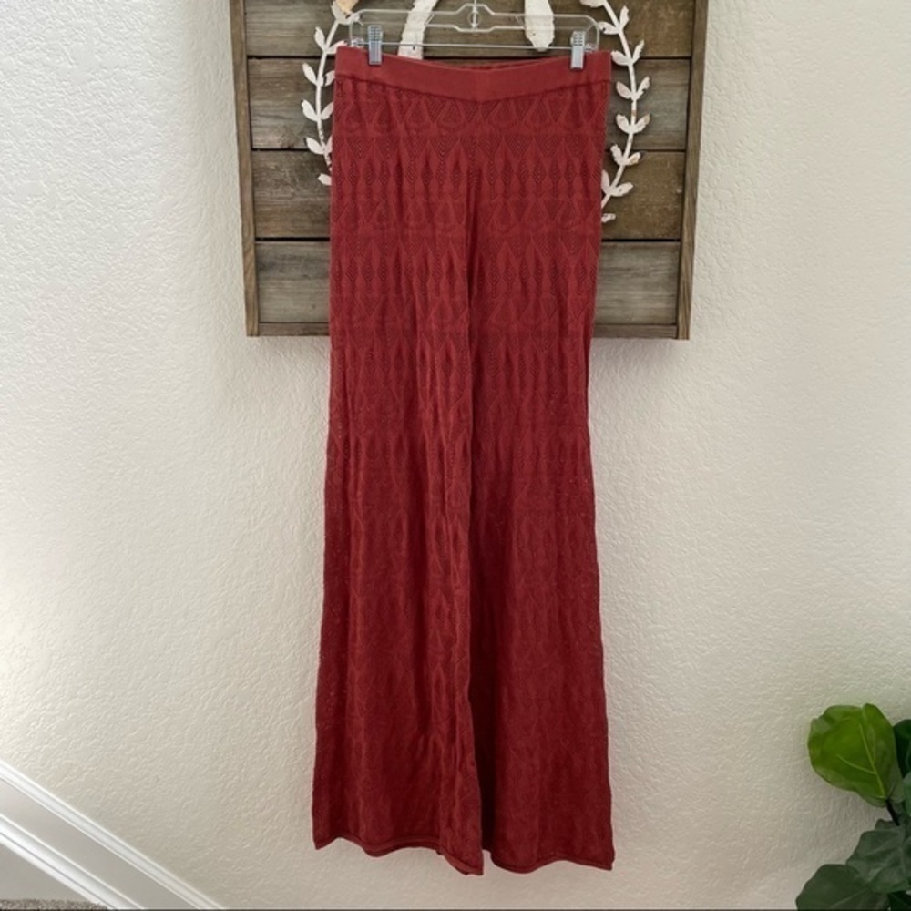 Anthropologie Flat White rust crochet lounge‎ pants L NWT